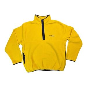 L.L. Bean Sweater Fleece Pullover Women L Men M Yellow Blue Snap-T Style 522444